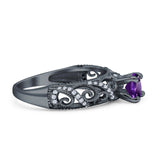 Art Deco Round Natural Stone Filigree Ring