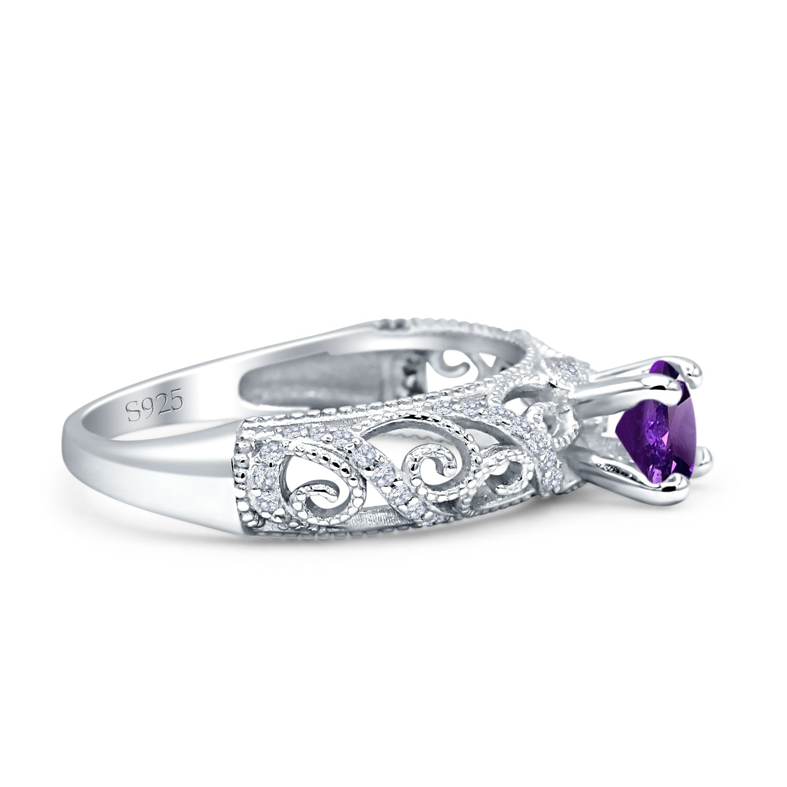 Art Deco Round Natural Stone Filigree Ring