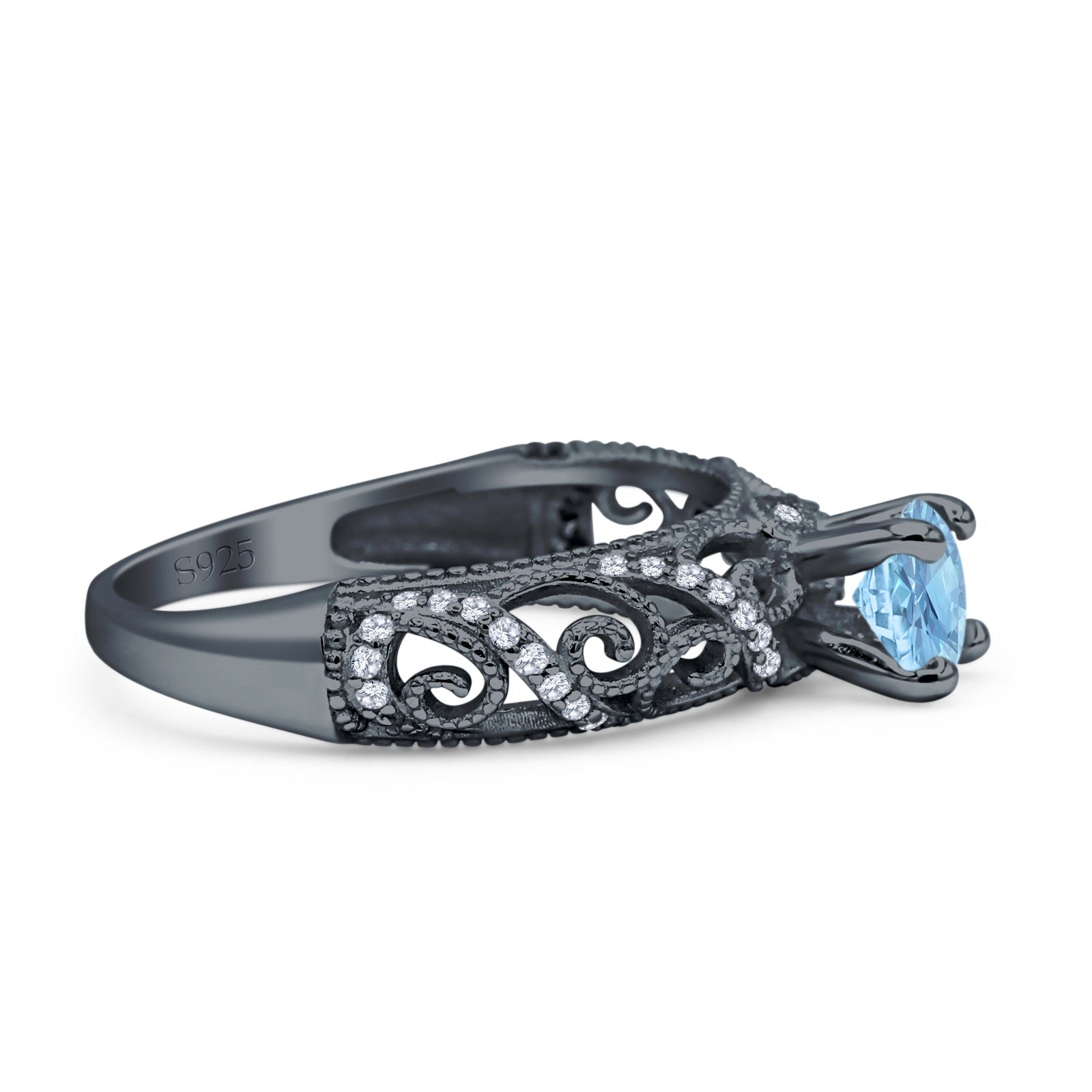 Art Deco Round Natural Stone Filigree Ring