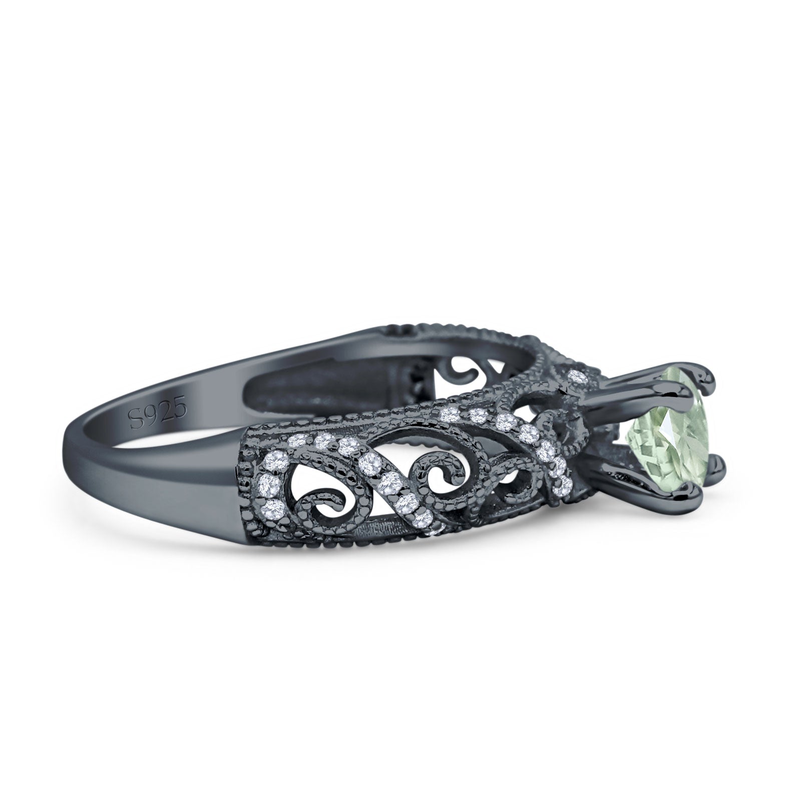 Art Deco Round Natural Stone Filigree Ring