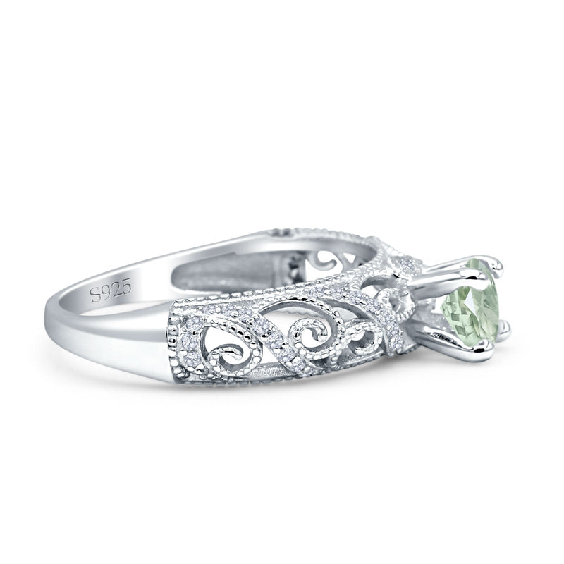 Art Deco Round Natural Stone Filigree Ring