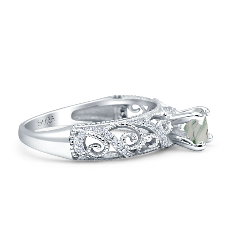 Art Deco Round Natural Stone Filigree Ring