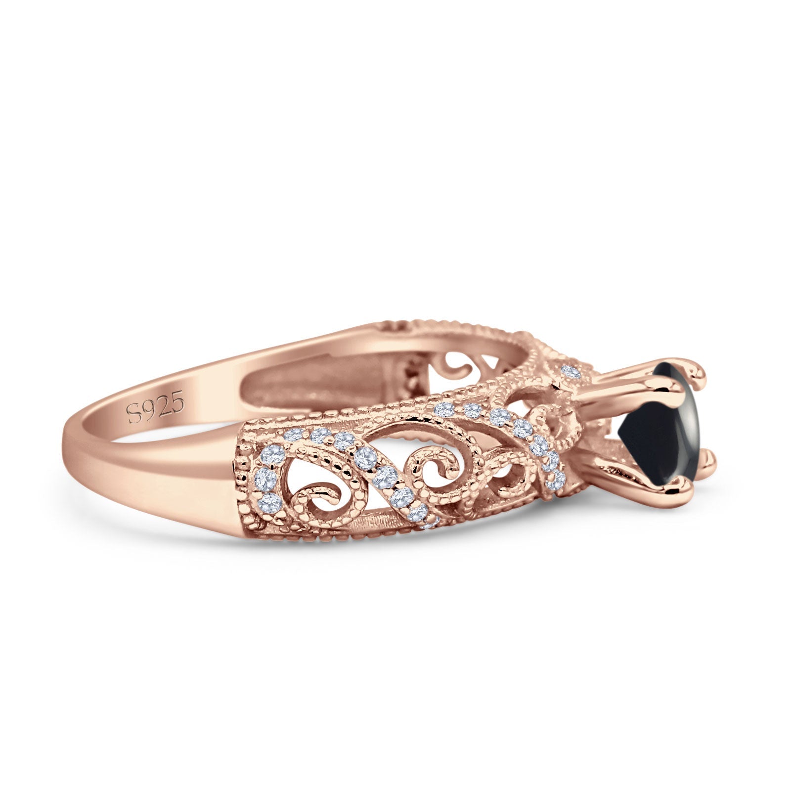 Art Deco Round Natural Stone Filigree Ring