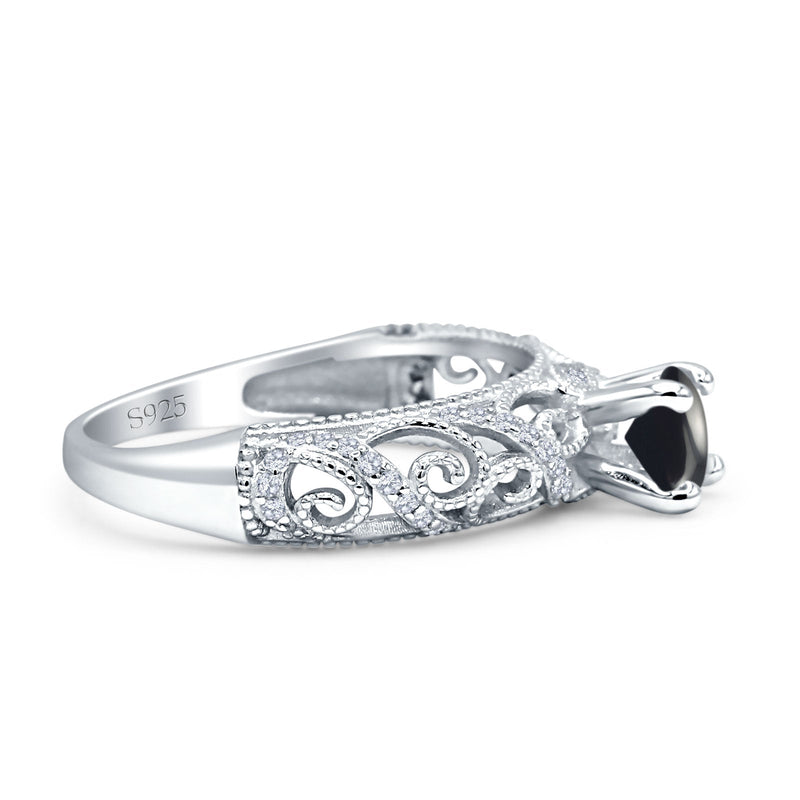 Art Deco Round Natural Stone Filigree Ring