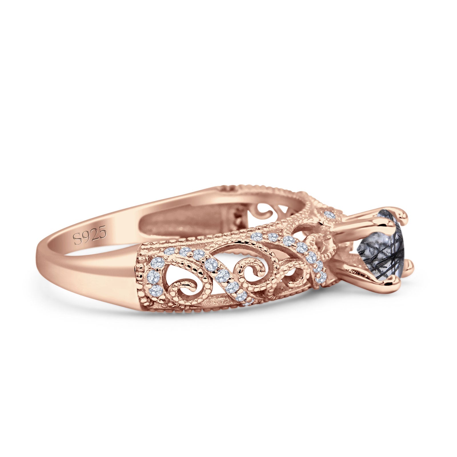 Art Deco Round Natural Stone Filigree Ring