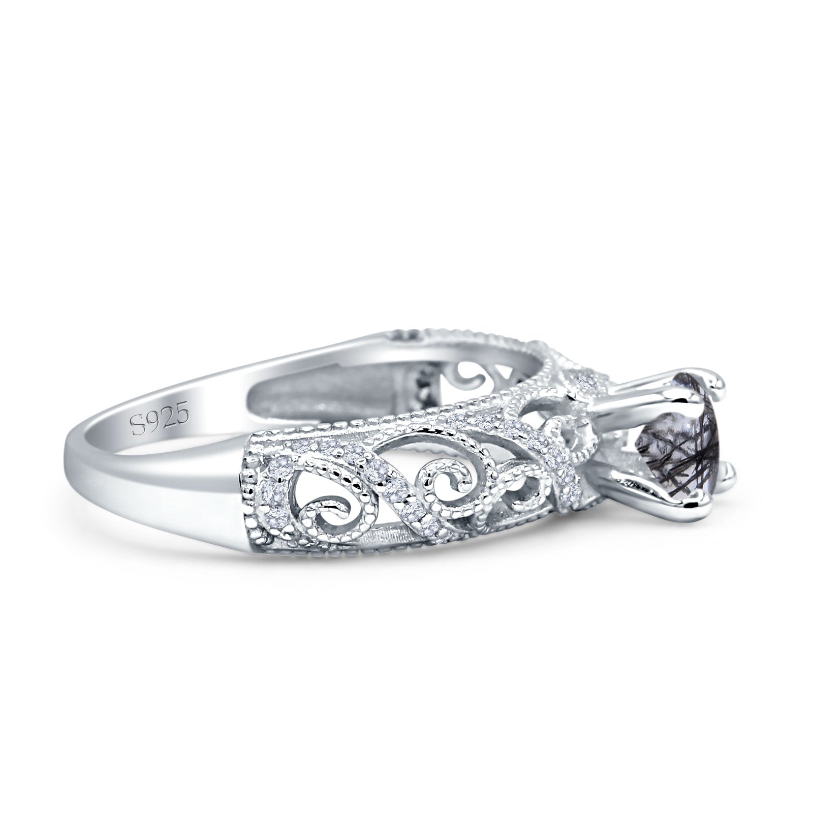 Art Deco Round Natural Stone Filigree Ring