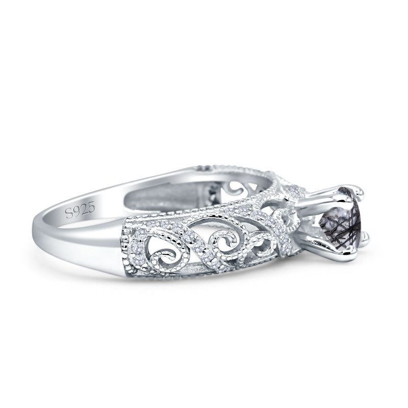 Art Deco Round Natural Stone Filigree Ring
