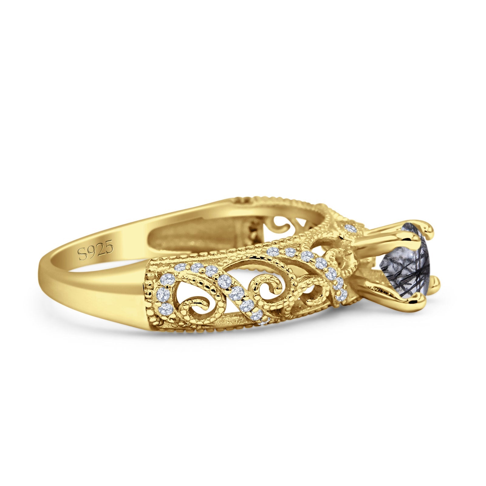 Art Deco Round Natural Stone Filigree Ring