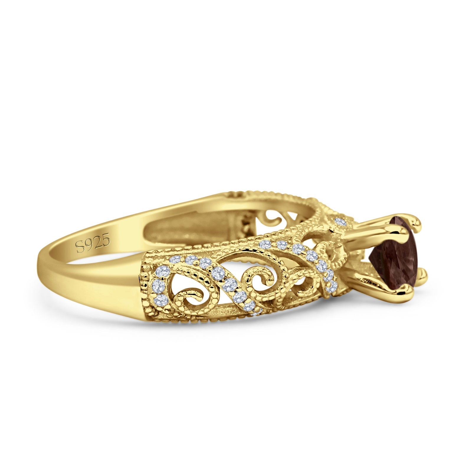 Art Deco Round Natural Stone Filigree Ring