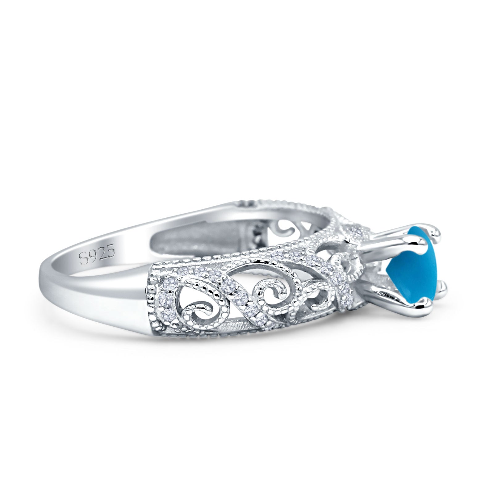 Art Deco Round Natural Stone Filigree Ring