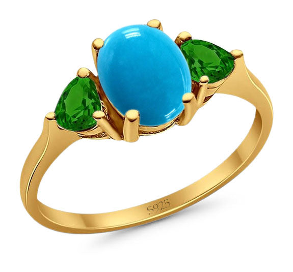 Three Stone Oval Natural Stone Trio Ring