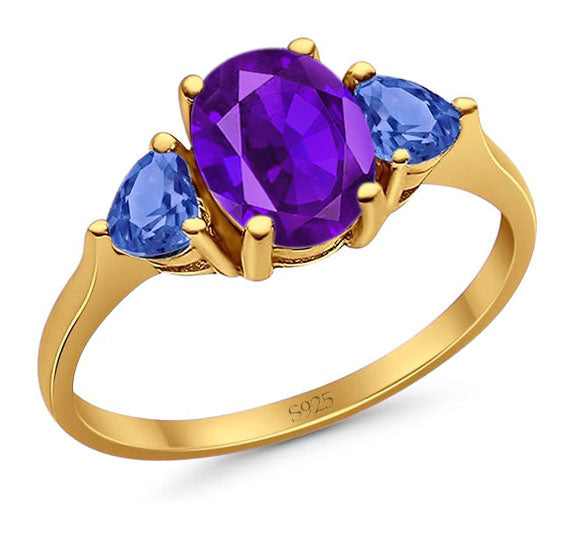 Three Stone Oval Natural Stone Trio Ring