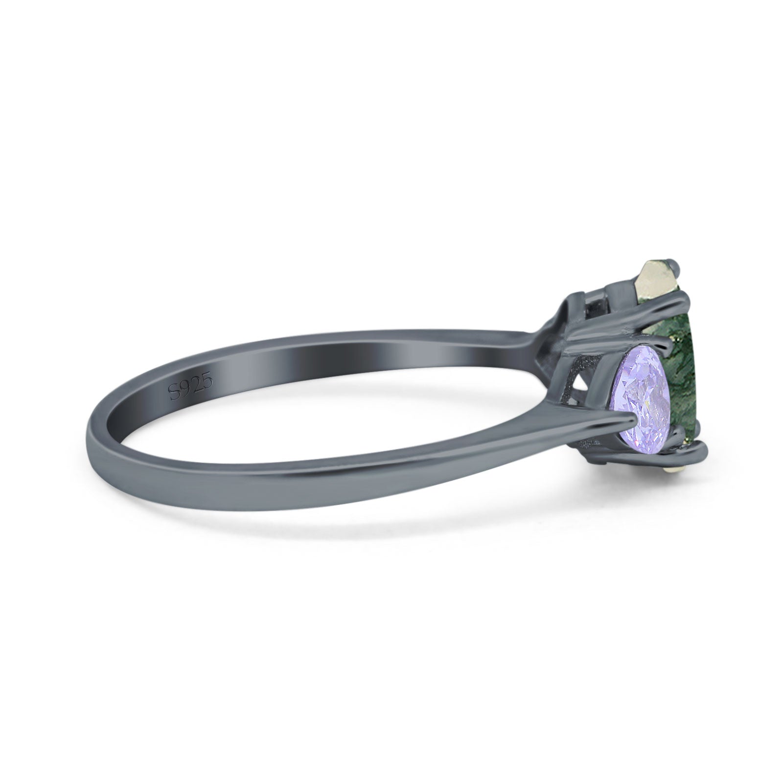 Art Deco Oval Natural Stone Trio Ring
