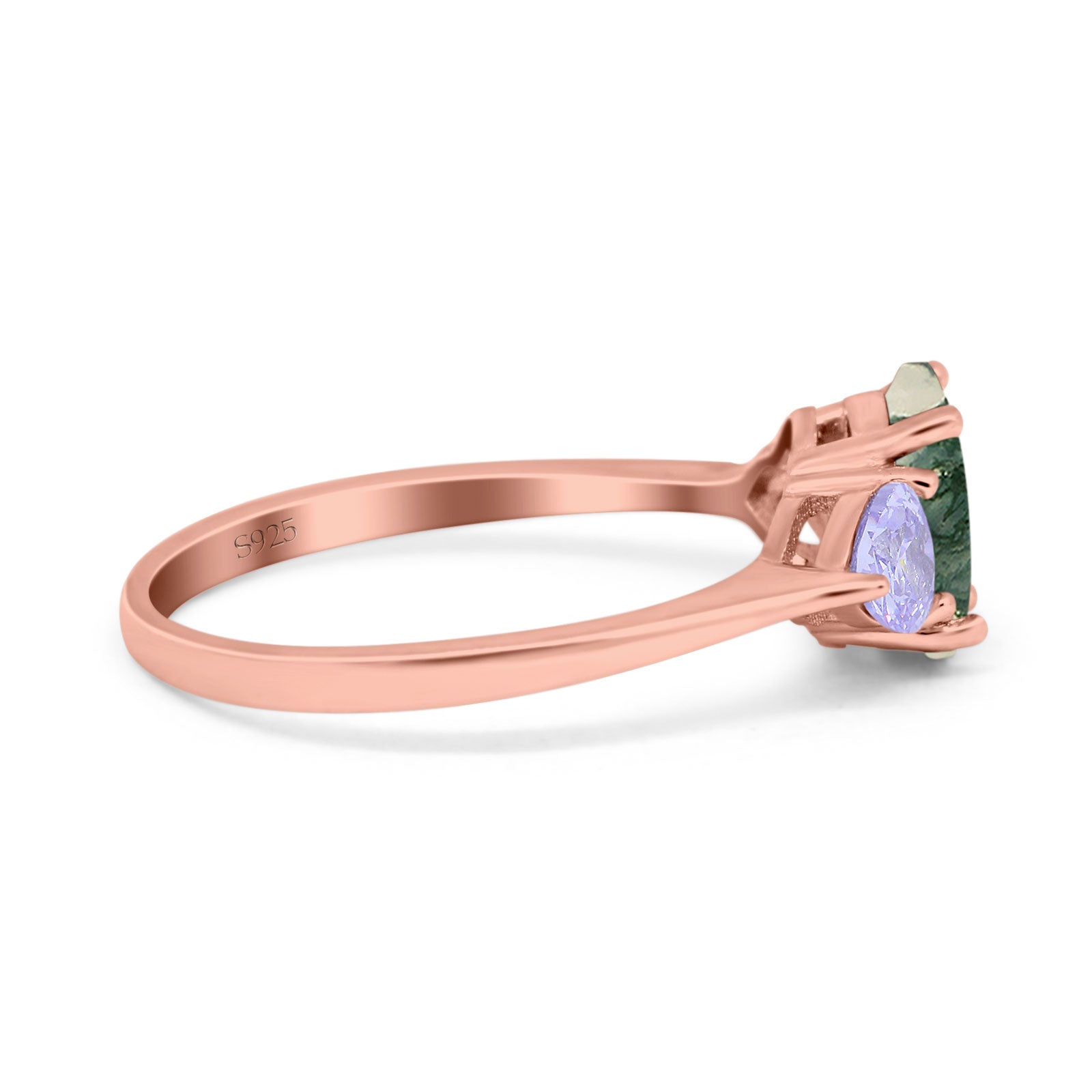 Art Deco Oval Natural Stone Trio Ring