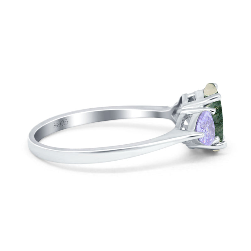 Art Deco Oval Natural Stone Trio Ring