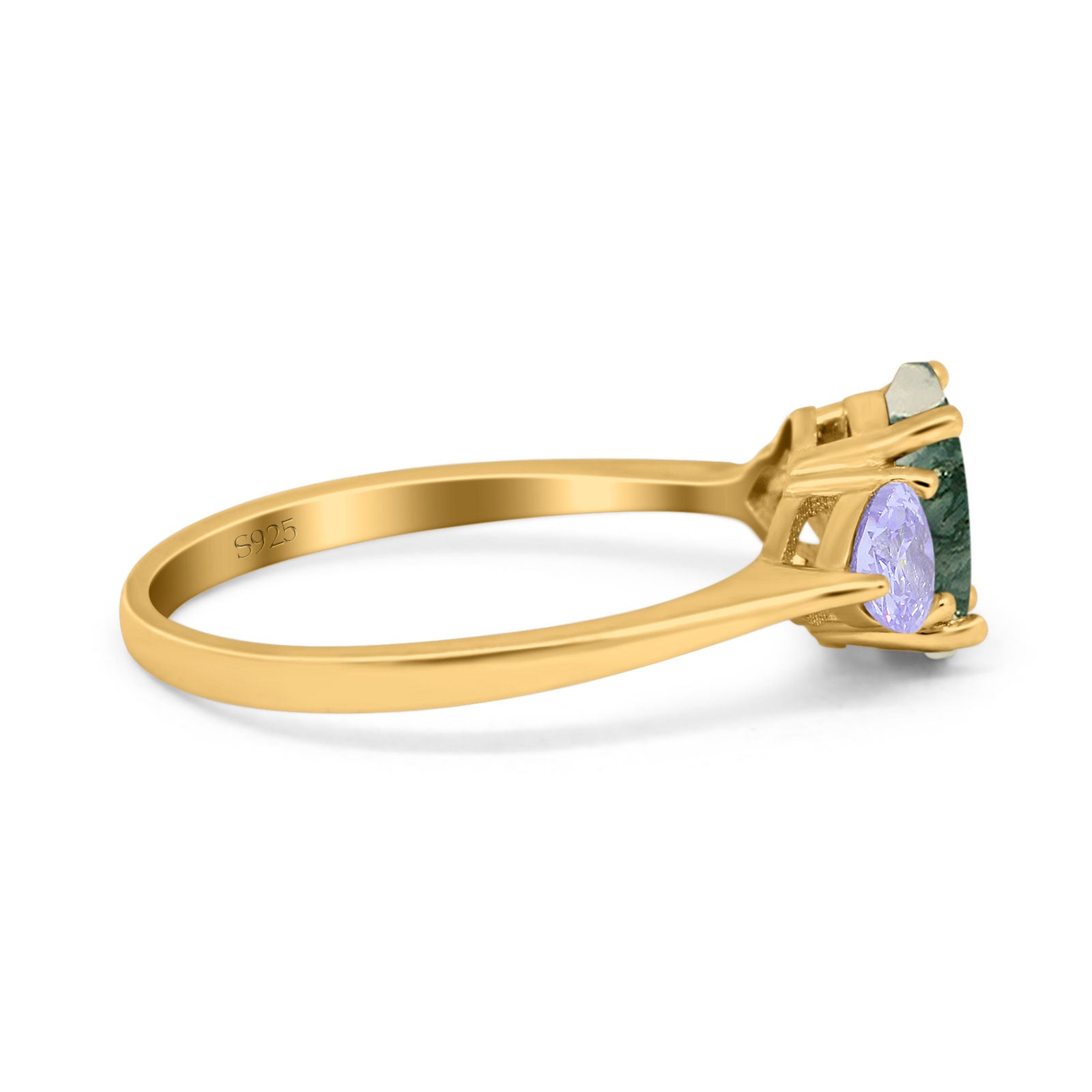 Art Deco Oval Natural Stone Trio Ring