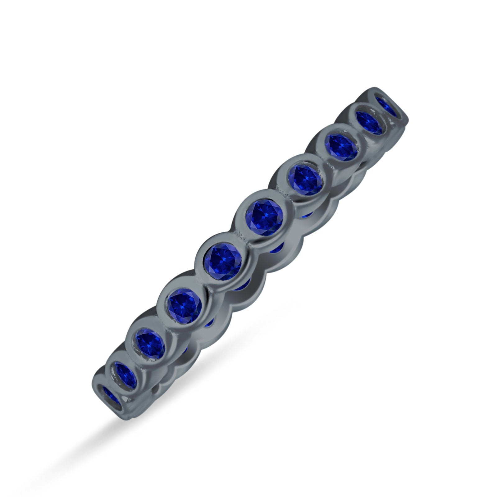 Minimalist 3mm Full Eternity Band Bezel Set Blue Sapphire CZ 925 Sterling Silver