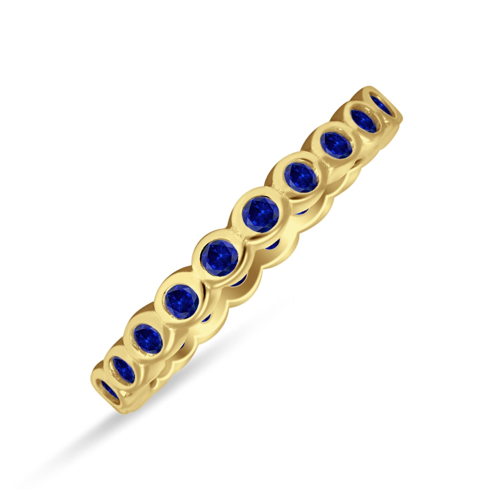 Minimalist 3mm Full Eternity Band Bezel Set Blue Sapphire CZ 925 Sterling Silver