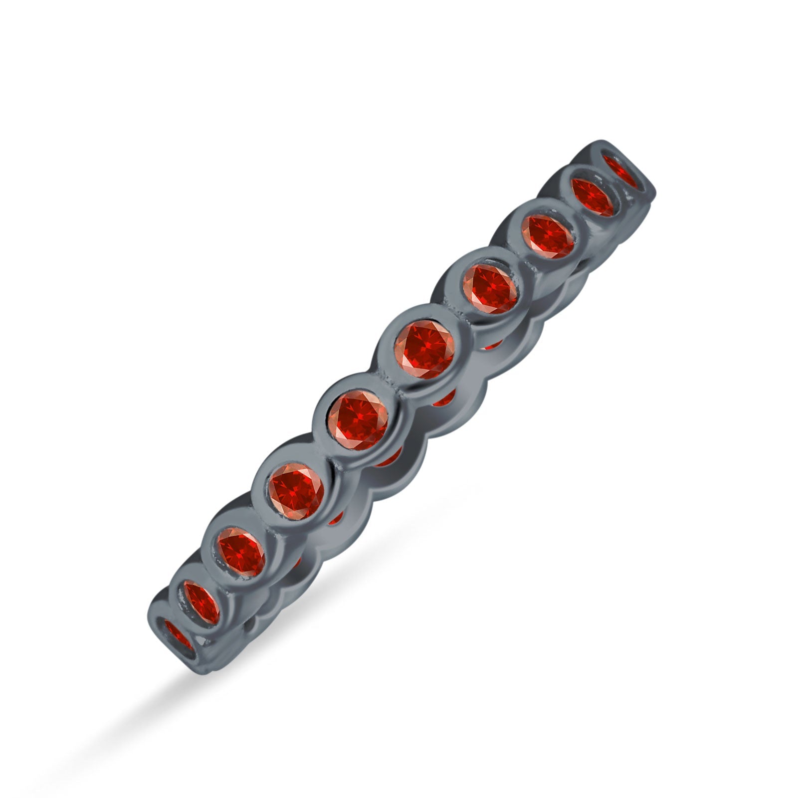 Minimalist 3mm Full Eternity Band Bezel Set Garnet CZ 925 Sterling Silver