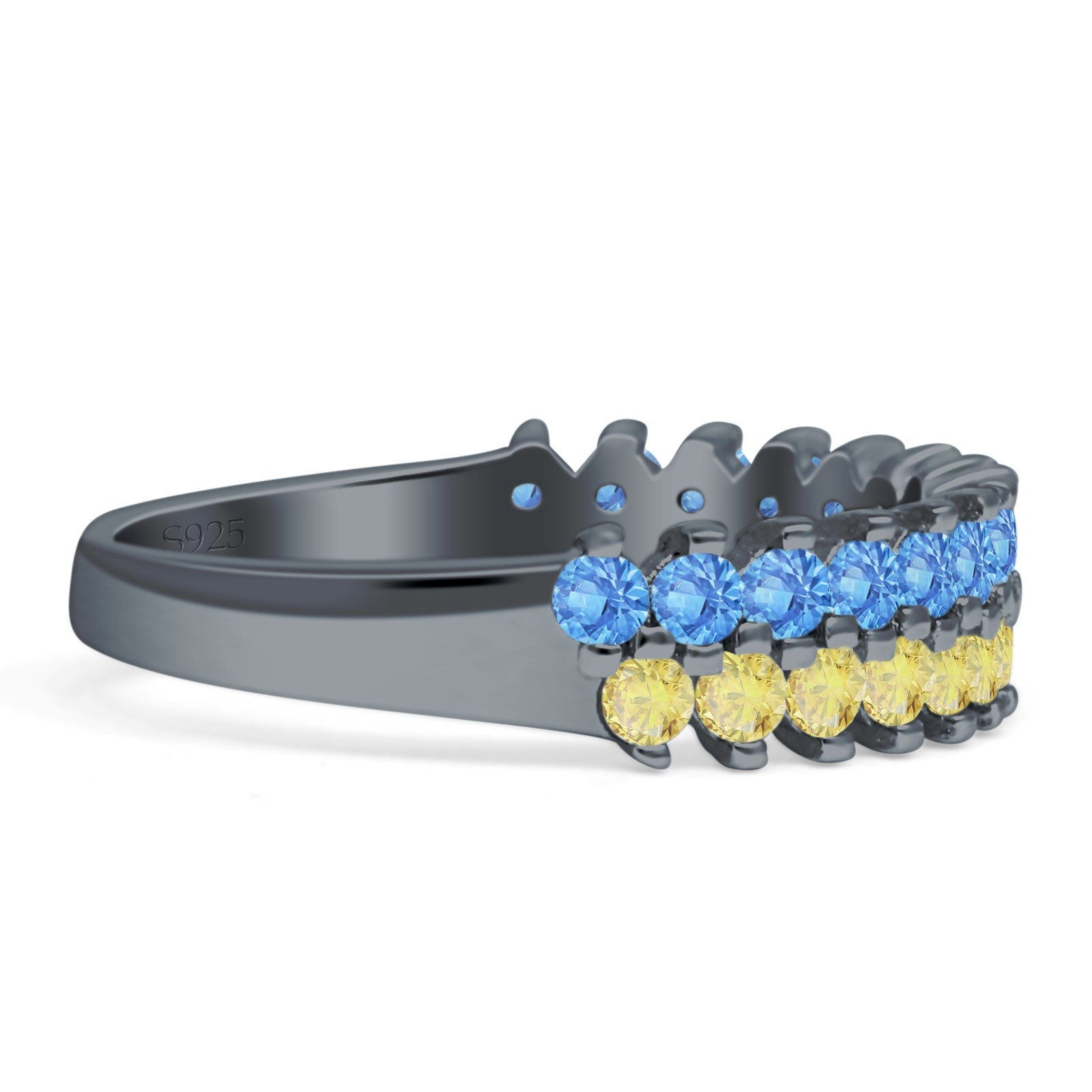 Half Eternity 5mm Blue CZ & Yellow CZ Wedding Band 925 Sterling Silver