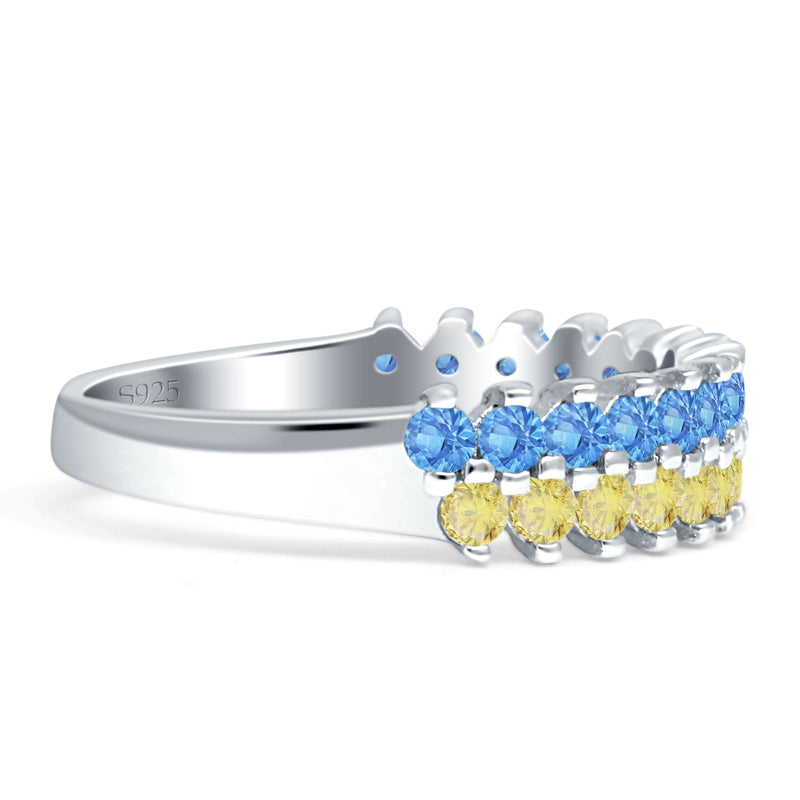 Half Eternity 5mm Blue CZ & Yellow CZ Wedding Band 925 Sterling Silver