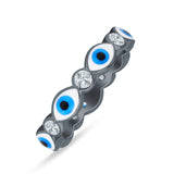 Evil Eye 4mm Round Cubic Zirconia Stackable Band 925 Sterling Silver