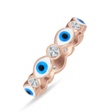 Evil Eye 4mm Round Cubic Zirconia Stackable Band 925 Sterling Silver