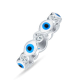 Evil Eye 4mm Round Cubic Zirconia Stackable Band 925 Sterling Silver