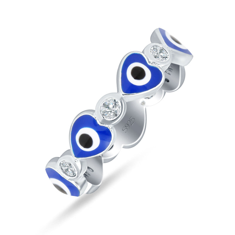 Heart 5mm Evil Eye Ring Cubic Zirconia Stackable Band 925 Sterling Silver