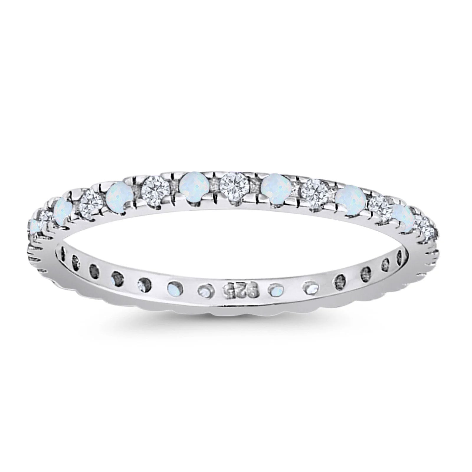 Stackable Band Ring Round Eternity Simulated CZ 925 Sterling Silver