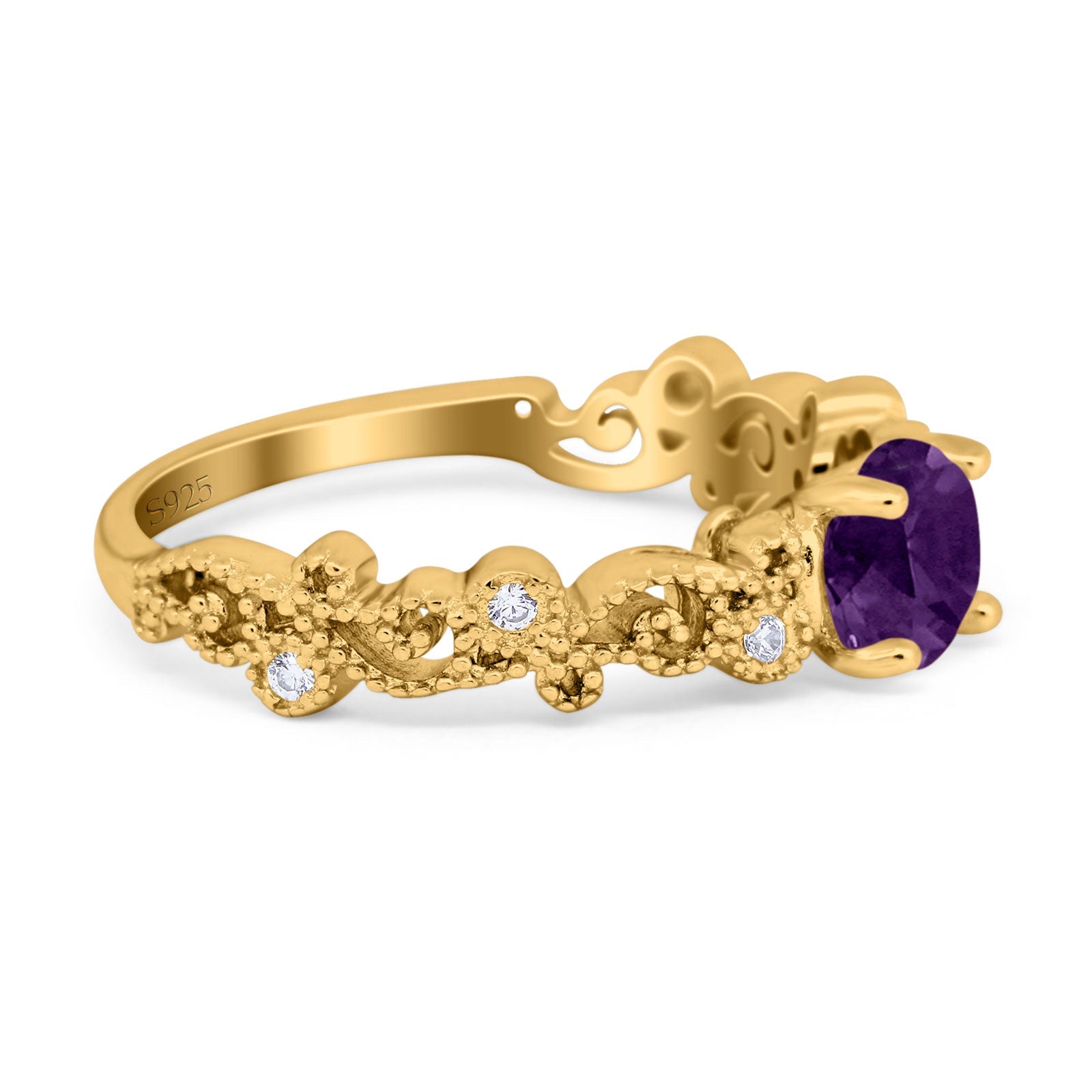 Round Natural Stone Filigree Beaded Ring