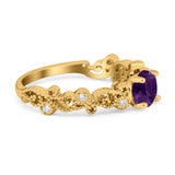Round Natural Stone Filigree Beaded Ring