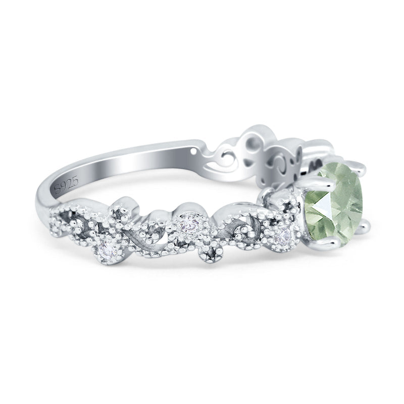 Round Natural Stone Filigree Beaded Ring