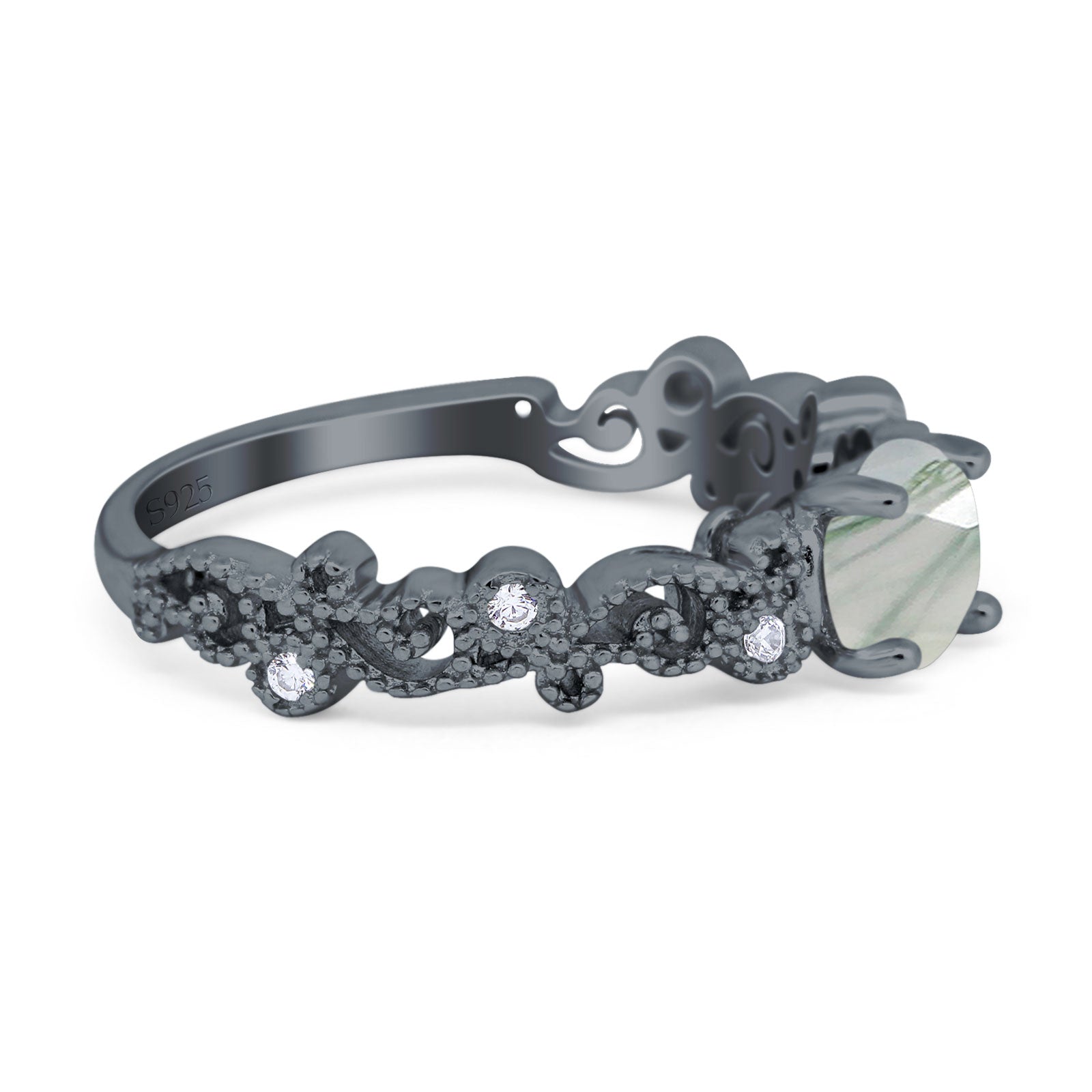 Round Natural Stone Filigree Beaded Ring