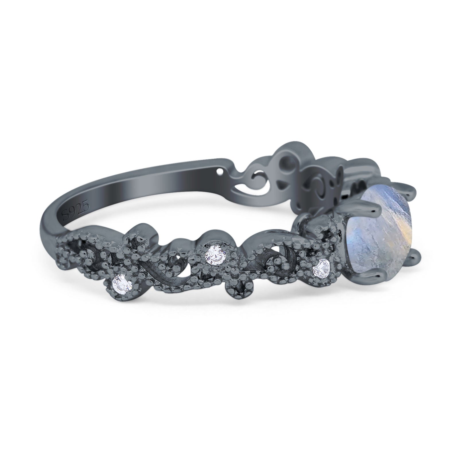 Round Natural Stone Filigree Beaded Ring