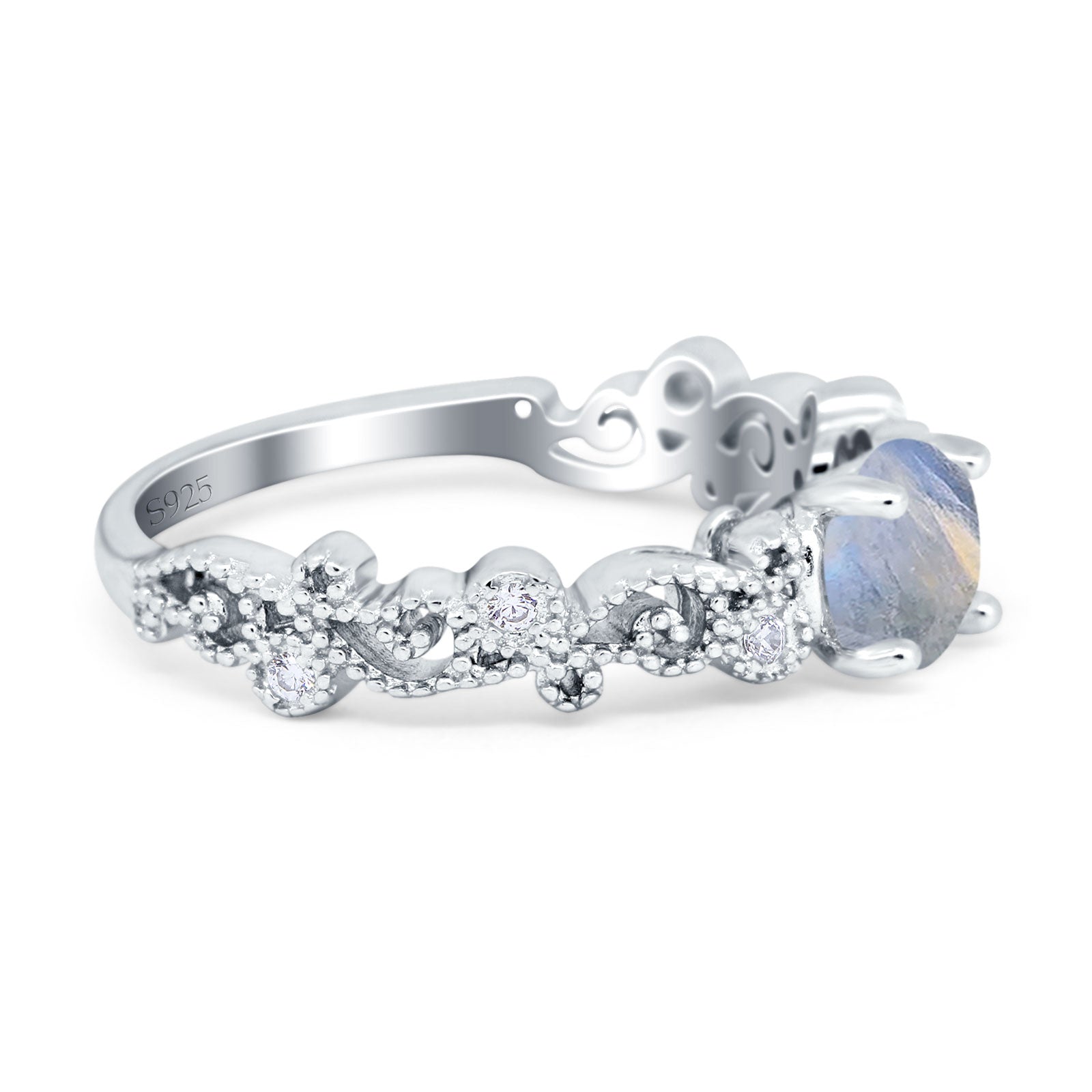Round Natural Stone Filigree Beaded Ring
