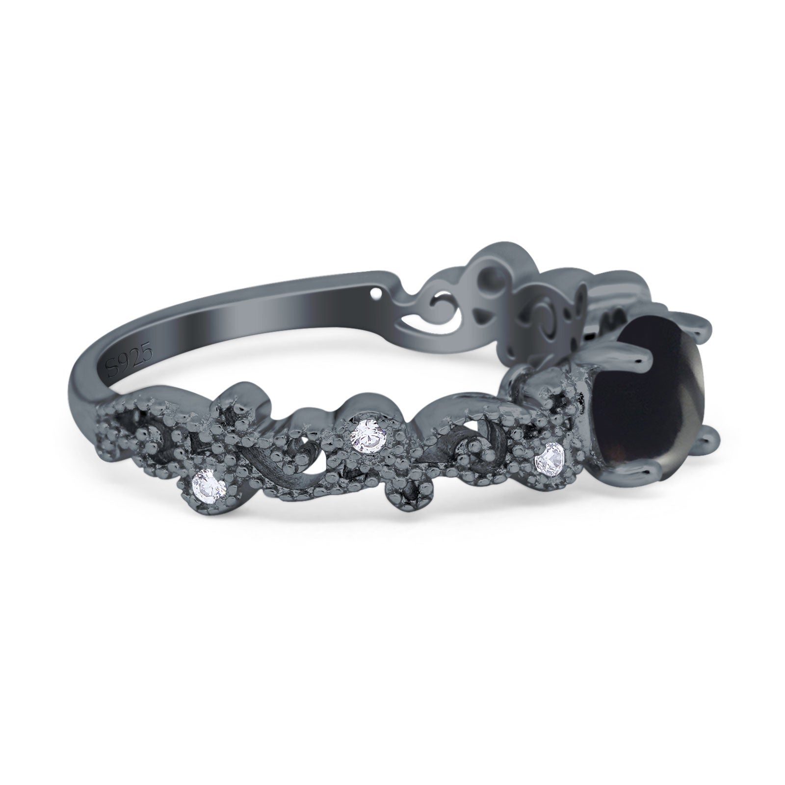 Round Natural Stone Filigree Beaded Ring