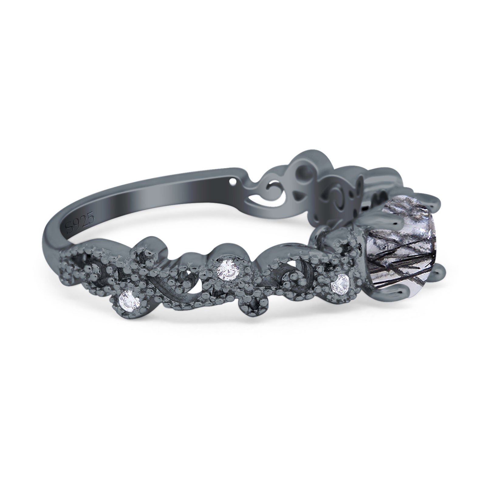 Round Natural Stone Filigree Beaded Ring