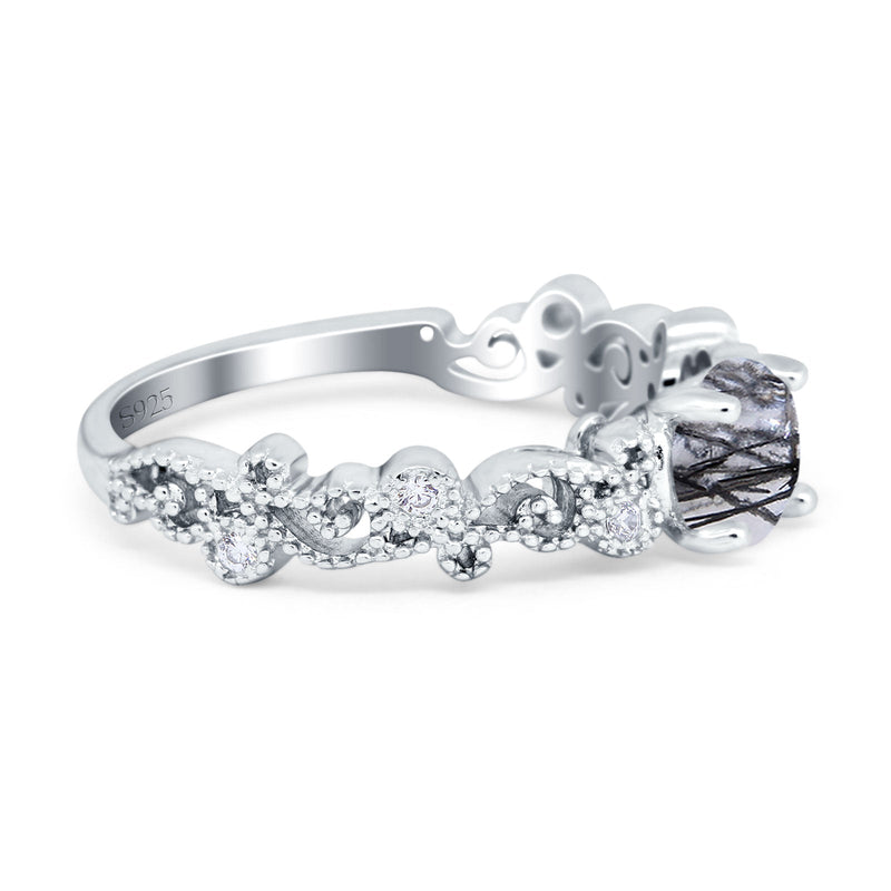 Round Natural Stone Filigree Beaded Ring