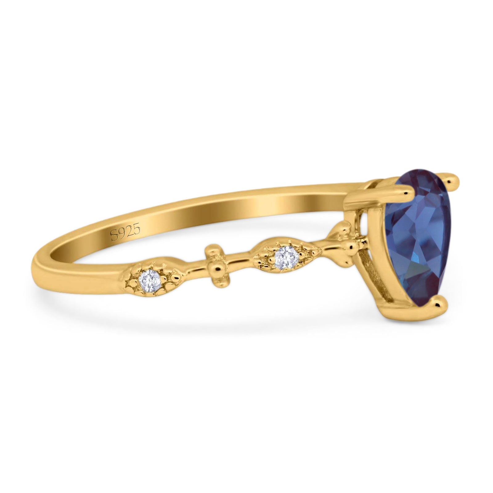 Art Deco Pear Natural Stone Wedding Ring