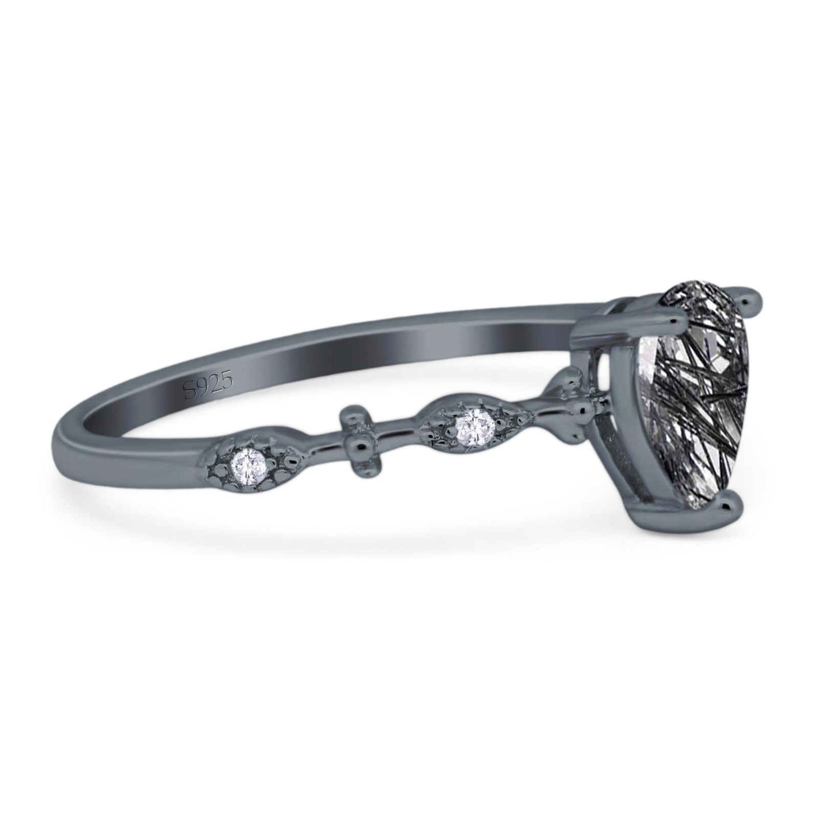 Art Deco Pear Natural Stone Wedding Ring