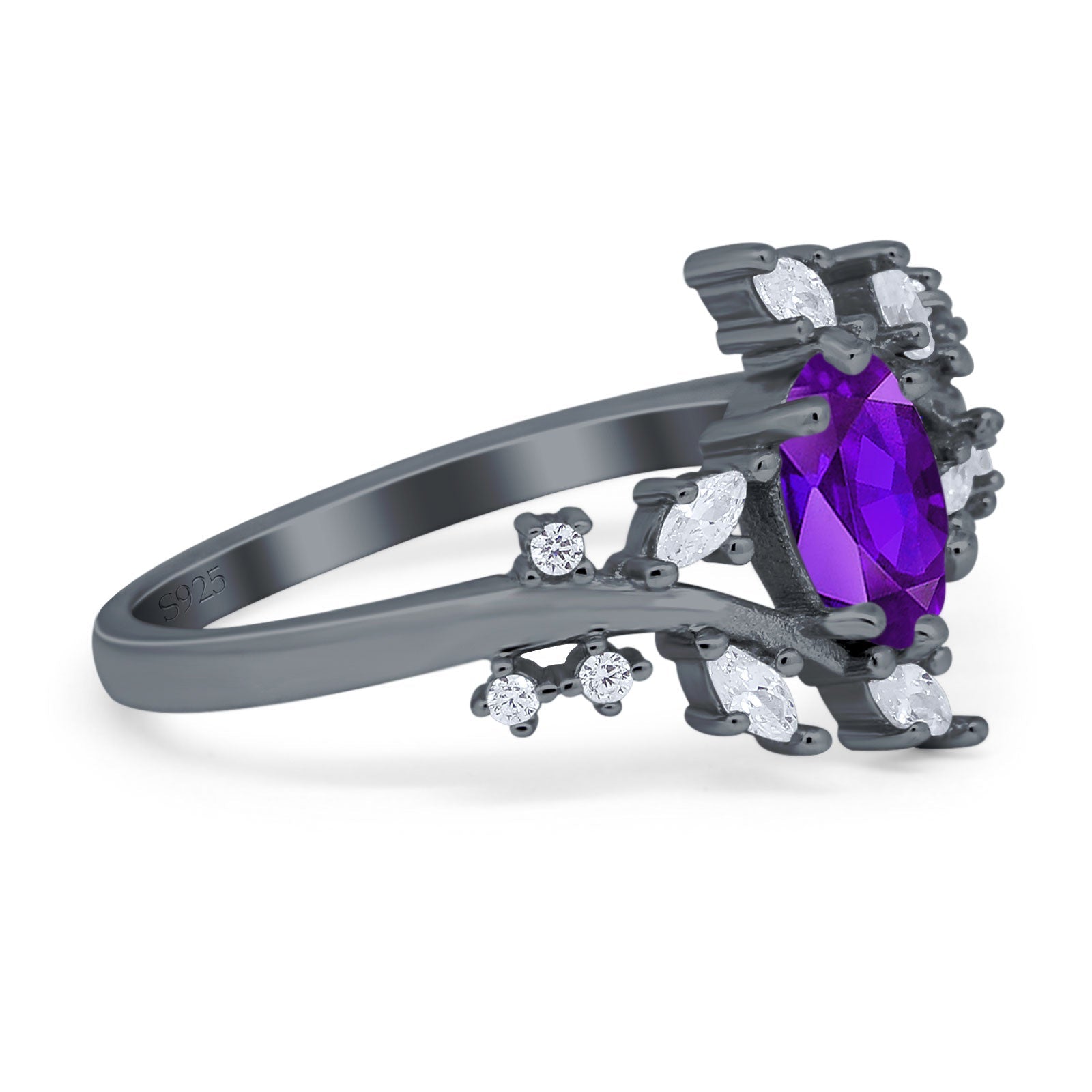 Floral Oval Natural Stone Wedding Ring
