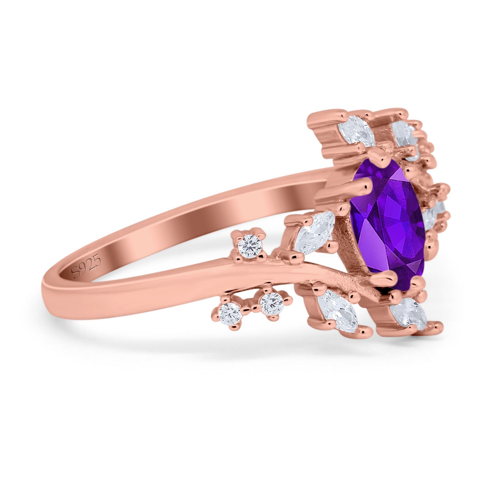 Floral Oval Natural Stone Wedding Ring