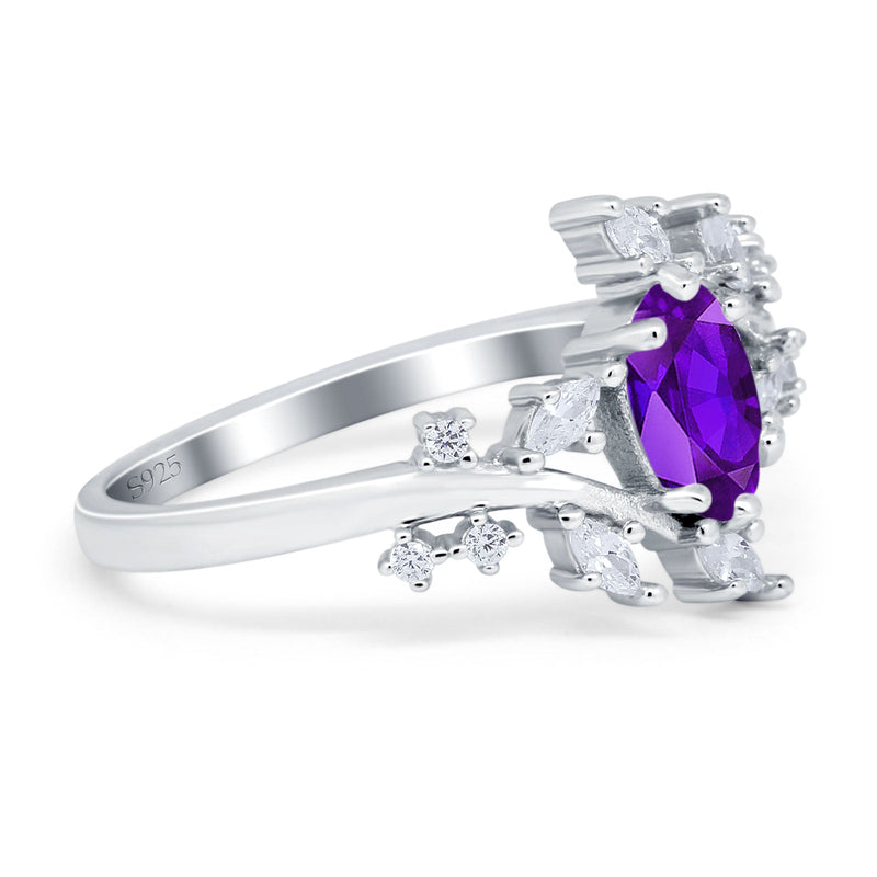 Floral Oval Natural Stone Wedding Ring