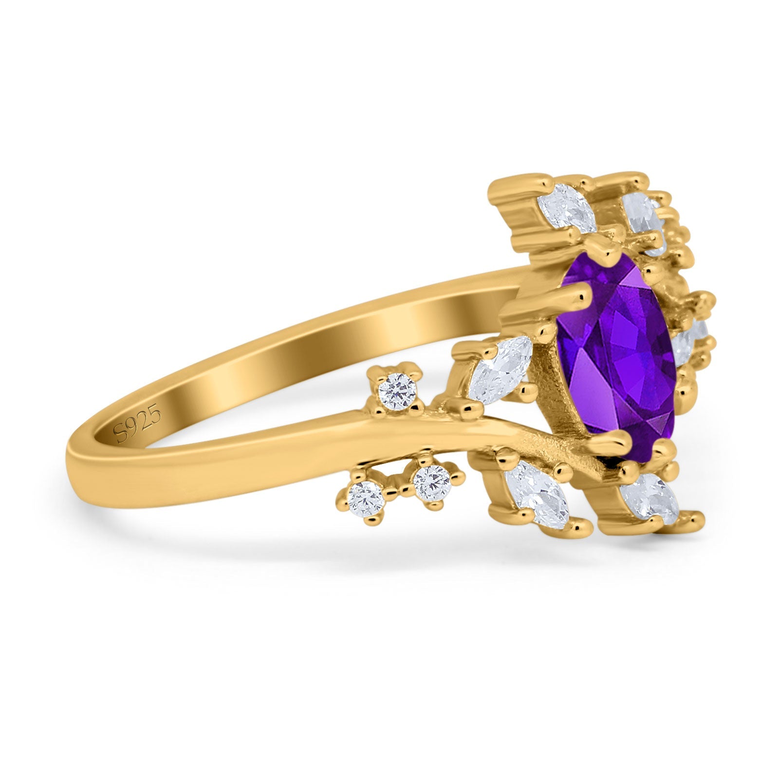 Floral Oval Natural Stone Wedding Ring