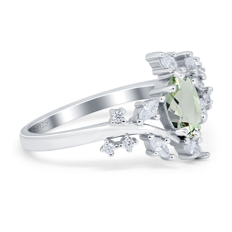 Floral Oval Natural Stone Wedding Ring