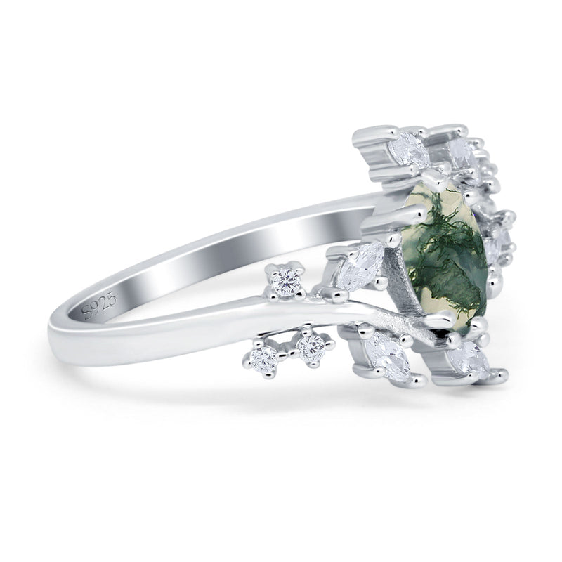 Floral Oval Natural Stone Wedding Ring