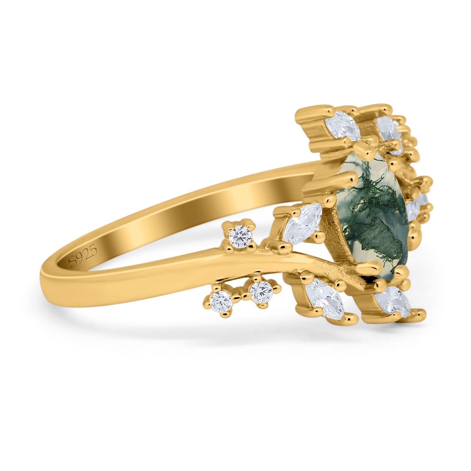 Floral Oval Natural Stone Wedding Ring