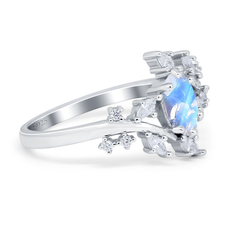 Floral Oval Natural Stone Wedding Ring