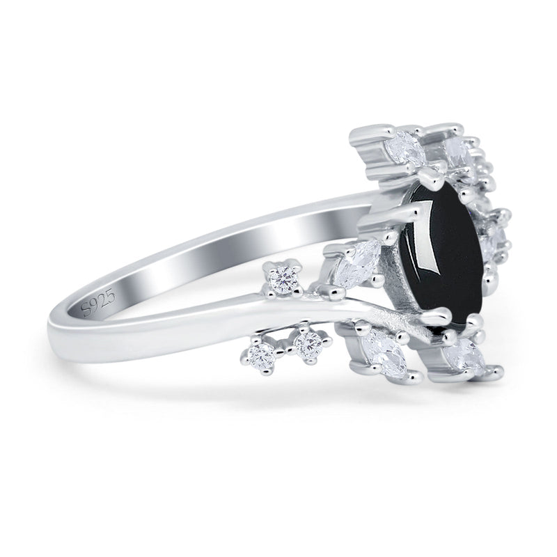 Floral Oval Natural Stone Wedding Ring